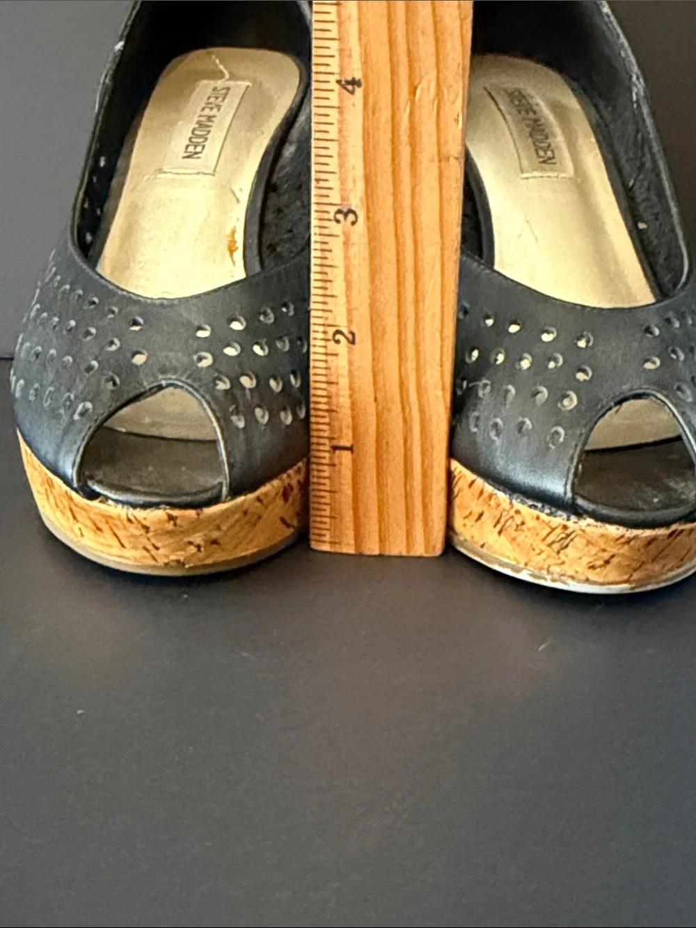 Steve Madden Black Perforated Peep-Toe Cork Wedges